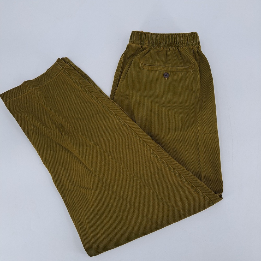 Territory Ahead Corduroy Pants Mens L Cotton Olive Green Elastic Waist Relaxed